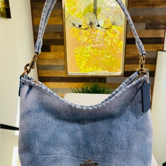 Coach Light Blue Denim Hobo with Gold Hardware WITHOUT CHARMS - Picture 2 of 5